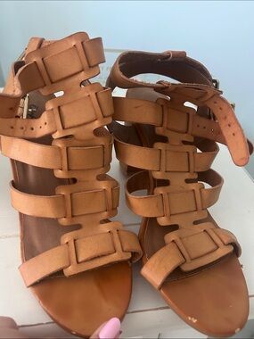 Jessica Simpson Tan Strappy Buckle Heeled Sandals